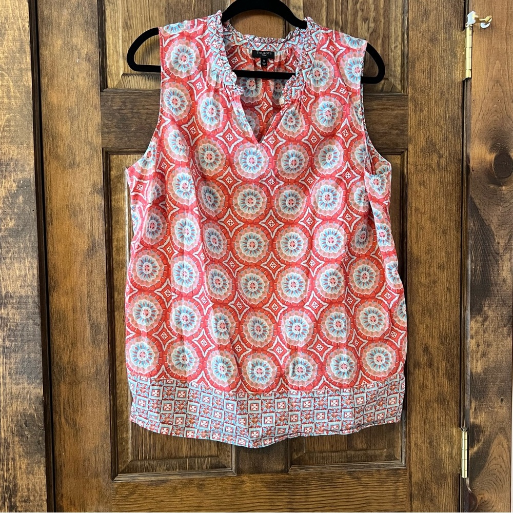 Talbots Sleeveless Red Patterned Top